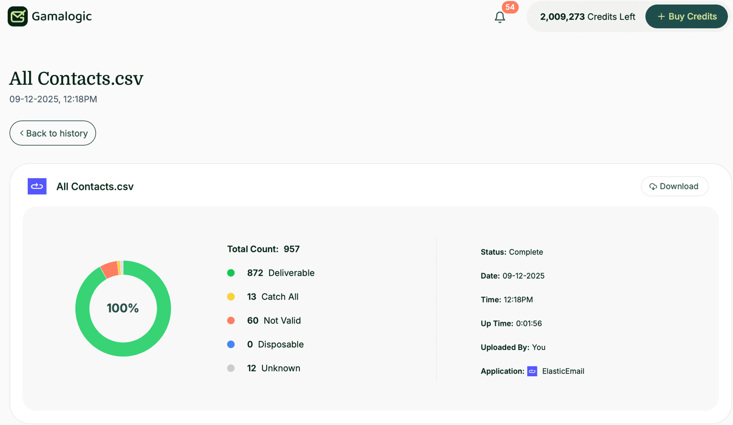 Elastic Email Detailed Results