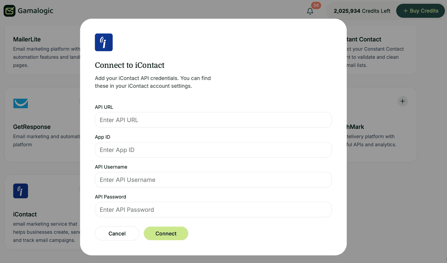 iContact API Credentials