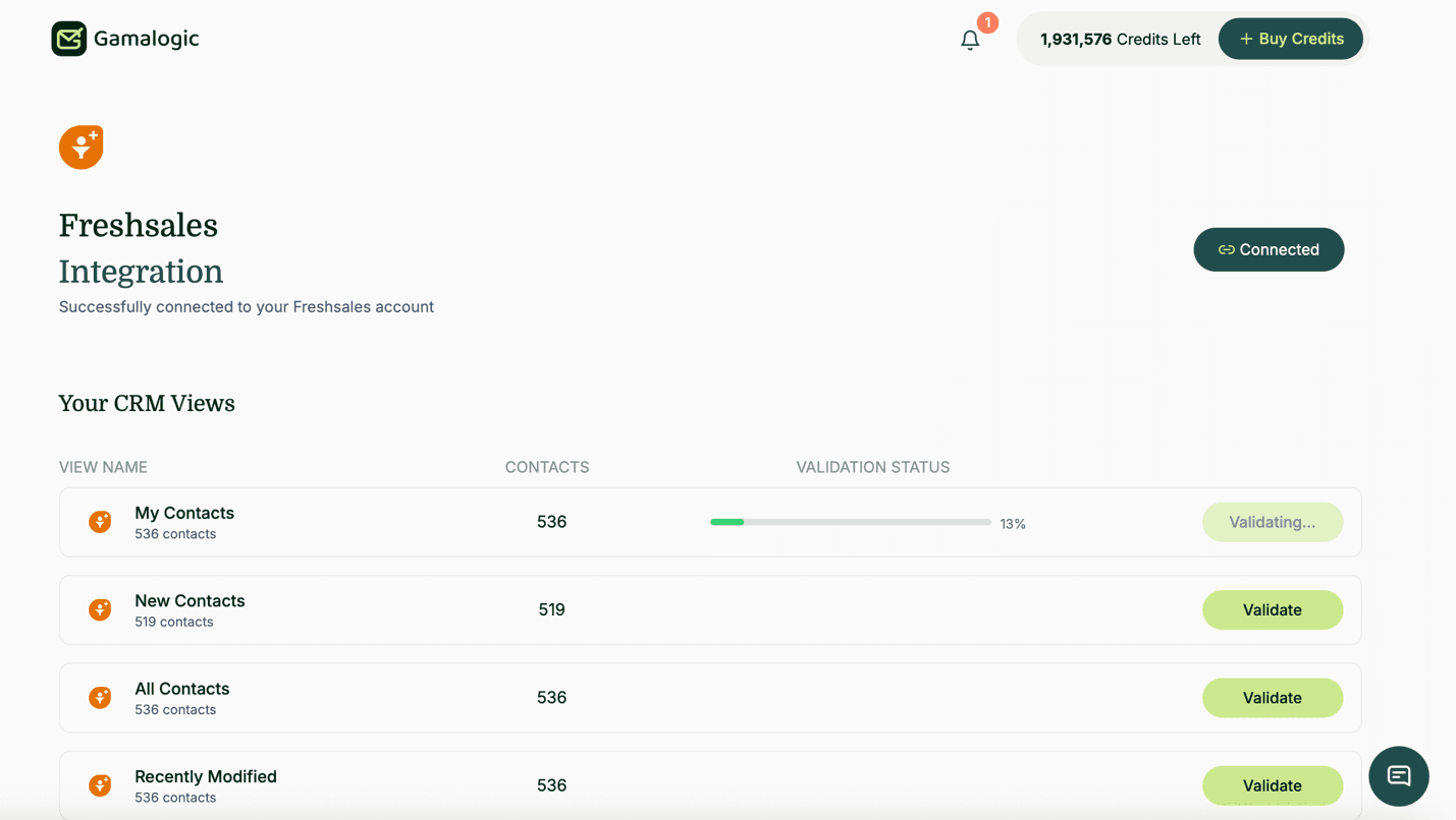 Freshsales CRM Validation