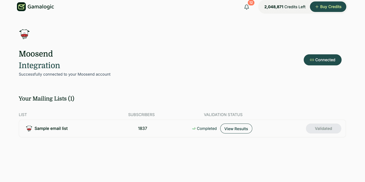 Moosend Validate