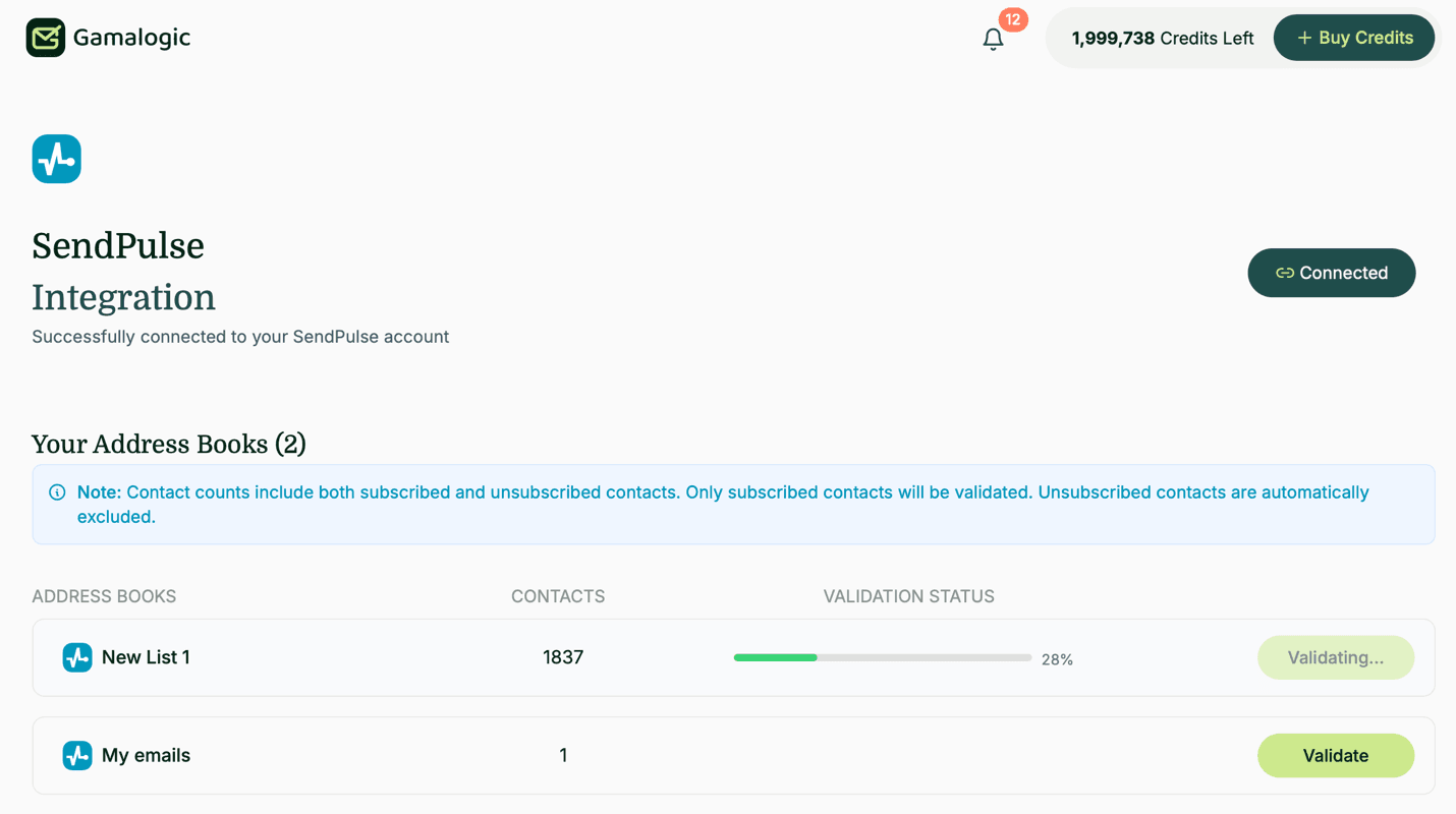 Sendpulse Validation