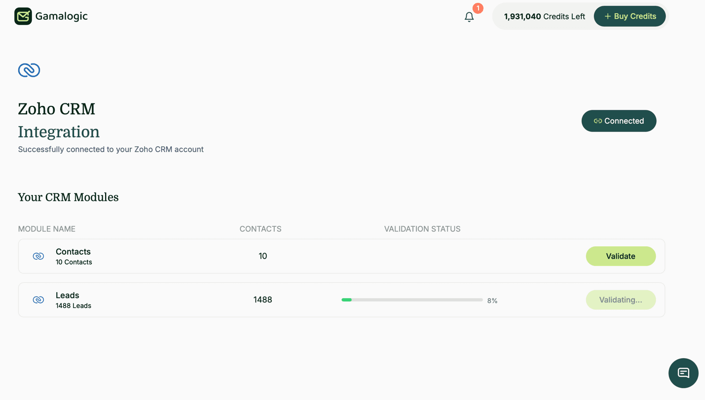 Zoho CRM Validation