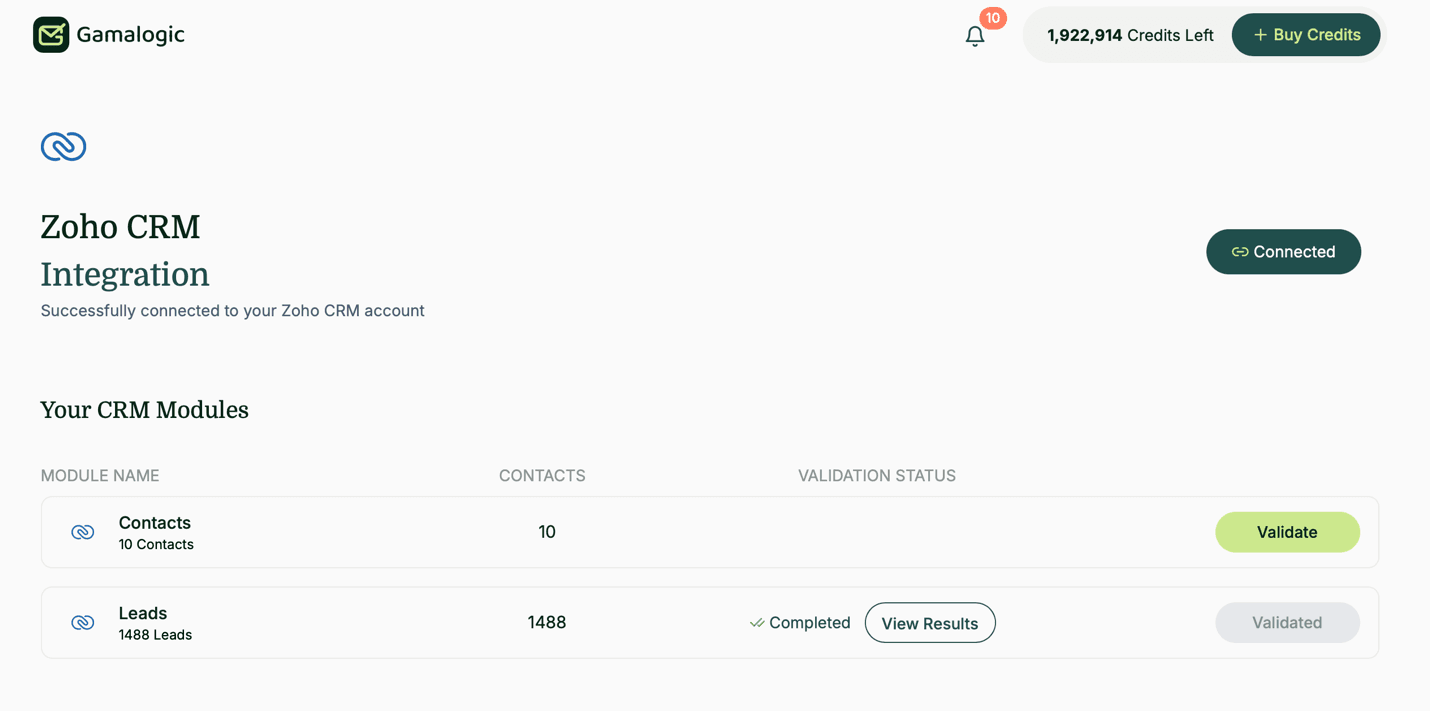 Zoho CRM Validation